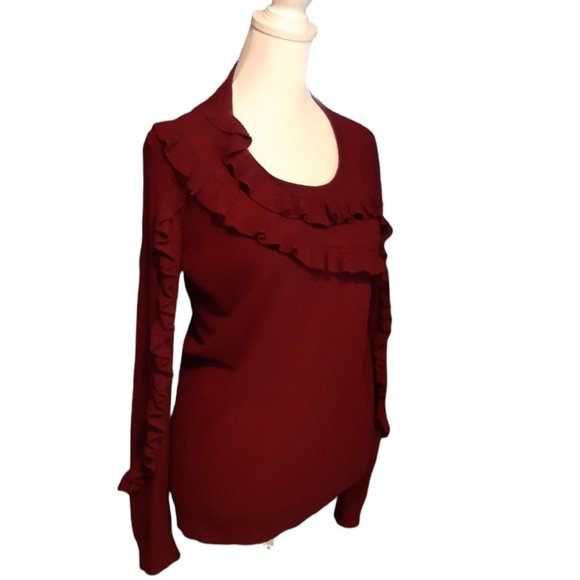 Lord & Taylor Maroon Ruffled Sweater. Size L - Picture 1 of 5
